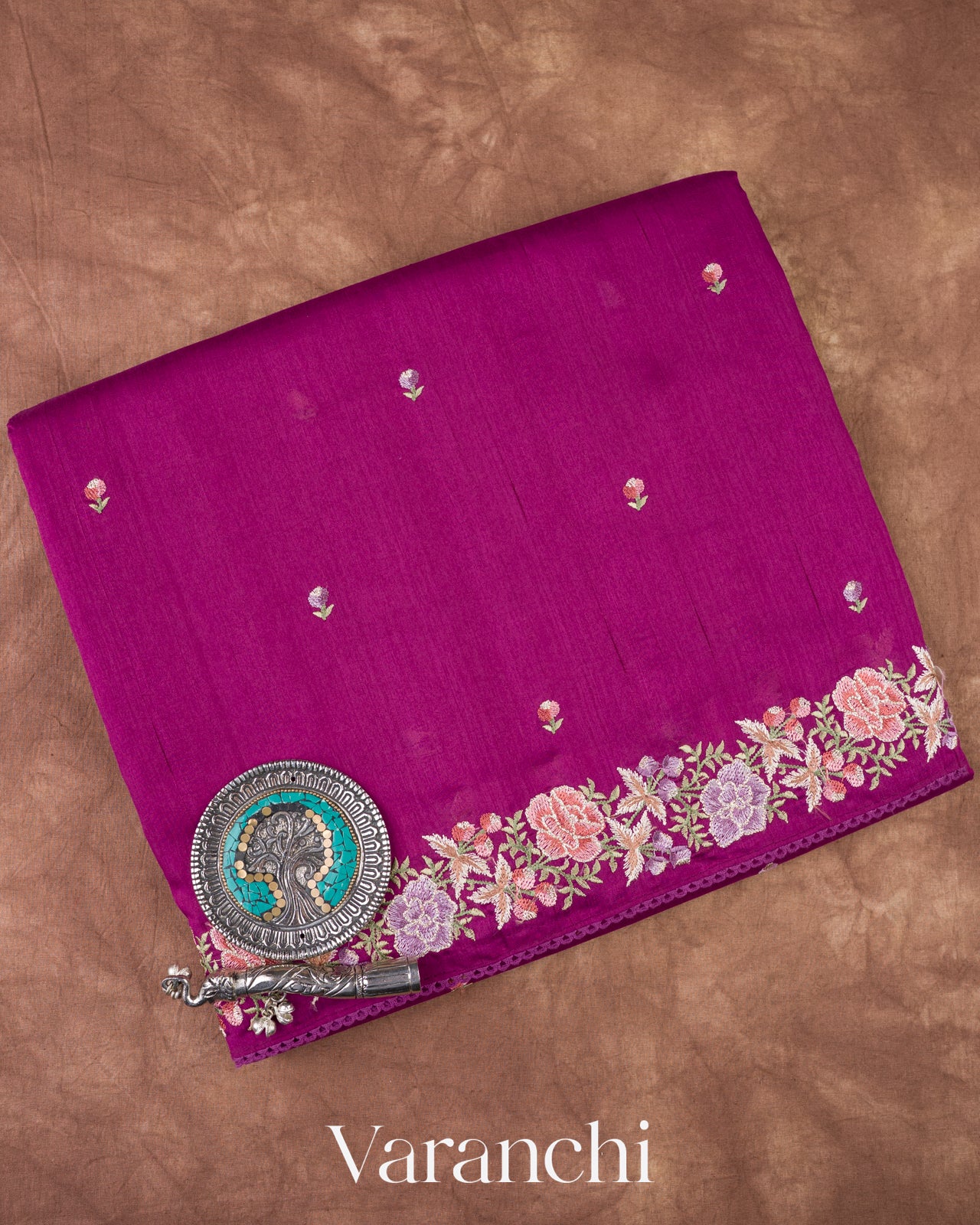 Magenta Semi Tussar Silk Saree