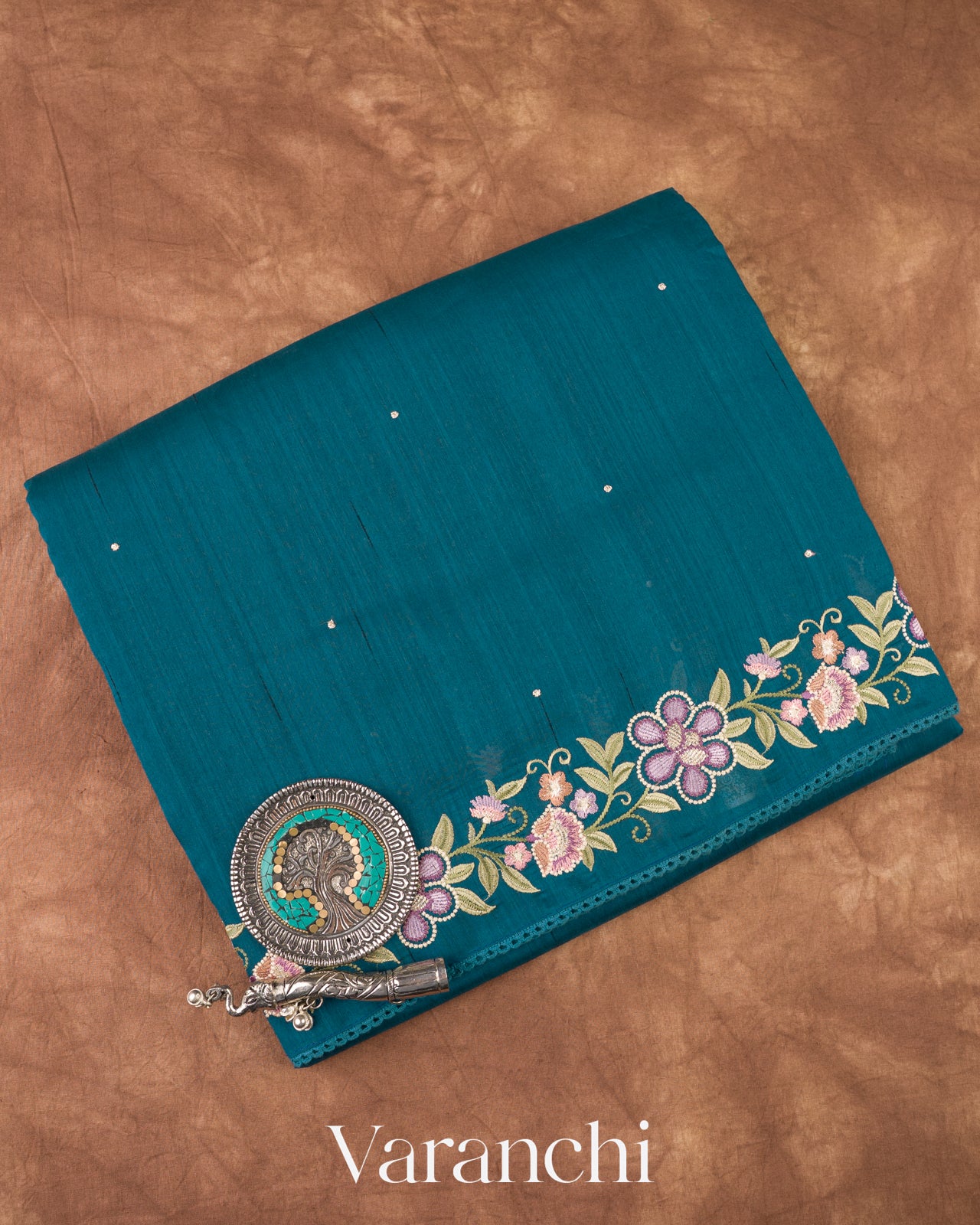 Deep Peacock Blue Semi Tussar Silk Saree
