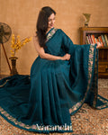 Deep Peacock Blue Semi Tussar Silk Saree