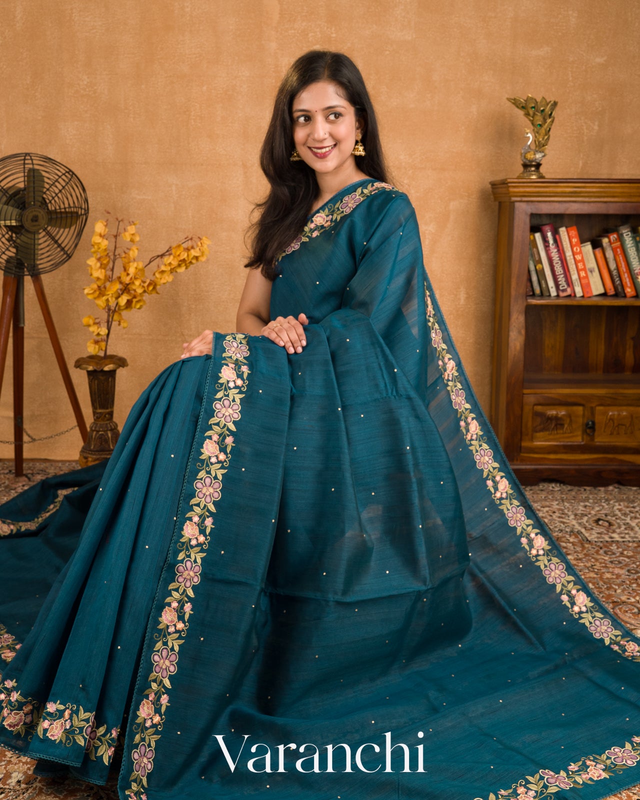 Deep Peacock Blue Semi Tussar Silk Saree