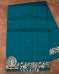 Deep Peacock Blue Semi Tussar Silk Saree