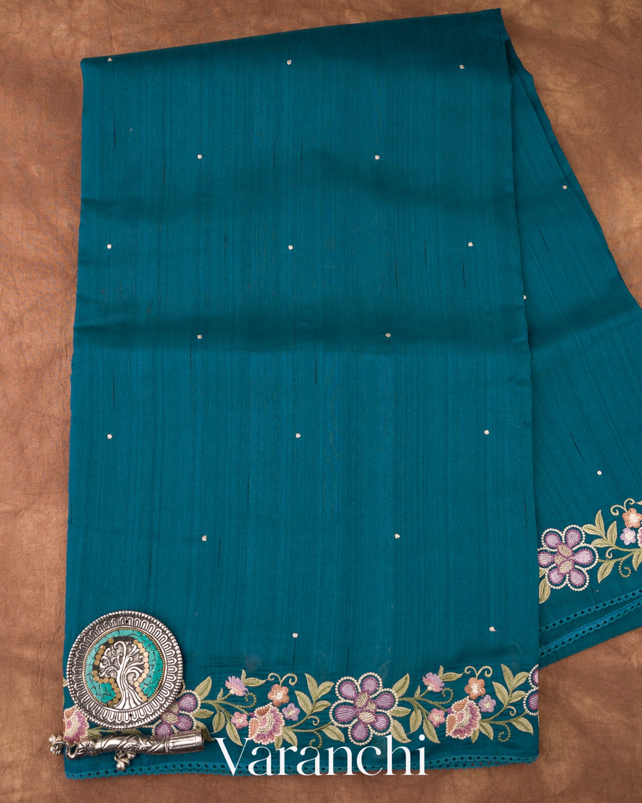 Deep Peacock Blue Semi Tussar Silk Saree